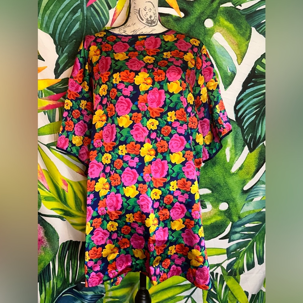 Vintage 1980 80s Victoria’s Secret M Colorful Floral Satiny Maximalist Nightgown